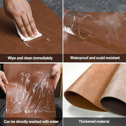 Leather Round Table Washable Placemats, Thick Faux Leather Heat Resistant Wedge Table Placemat, Waterproof Non-Slip Easy to Clean Place mat for Kitchen Coffee Dining Room Table Set of 11