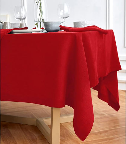 Solino Home Red Linen Tablecloth 70 x 90 Inch - 100% Pure Linen Table Cloth for Rectangle Tables - Sonoma, Machine Washable Tablecloth for Valentines, Winter