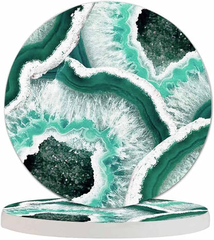 Texture of The Stone in A Cut Cup Coasters Set of 2 Delicate Beautiful Agate Design Wooden Table Apartment Decor 100% Diatomite for Drinking Glasses,4 Inches