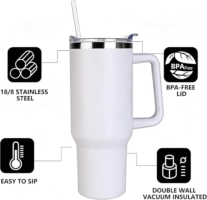 SYACOT 40 oz Tumbler with Handle and Straw Stainless Steel Insulated Tumbler - Image 2