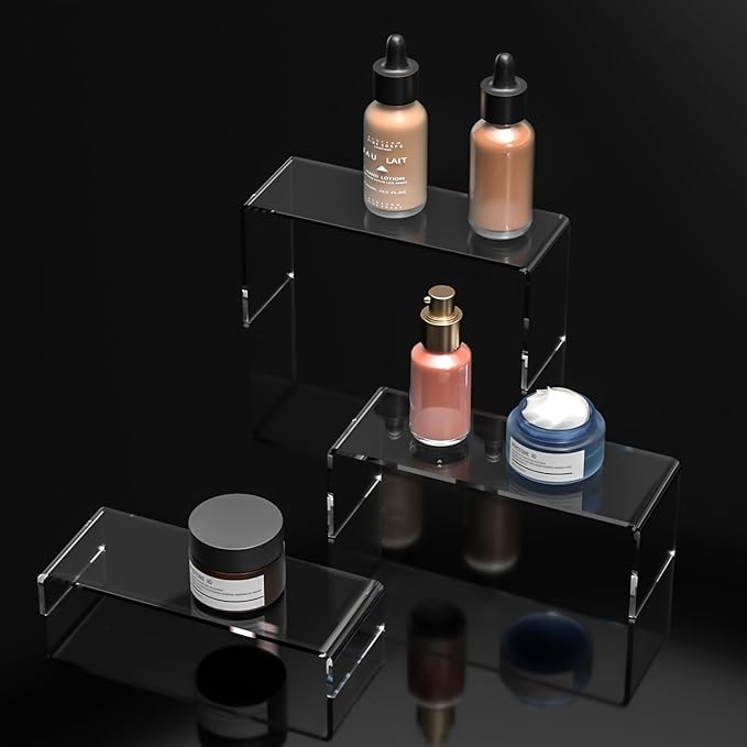 Ouskr 6 Pcs Acrylic Risers for Display, 8.8 In Large Acrylic Display Riser, Clear Display Stands for Shelf Dessert Cupcake Candy Food Tabletop Collectibles Product Bar Action Figure Jewelry Showcase