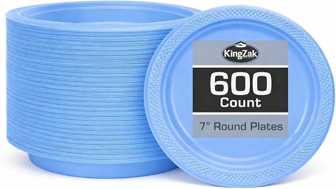 Light Blue Solid Color Plastic Premium Heavy Weight Appetizer Plate 50 Count by HannaKSignature