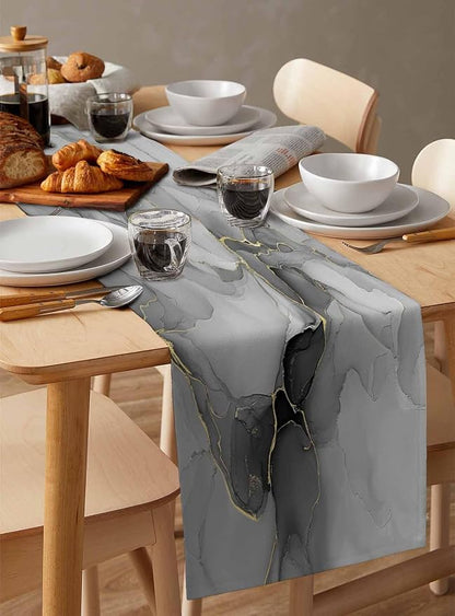 Grey Marble Short Table Runners 36 Inches, Cotton Linen Fabric Table Runner - Image 3