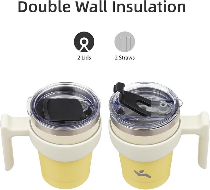 Konokyo 10 oz Tumbler with Handle and Straw, Insulated Travel Mug | Lemon; - Image 3