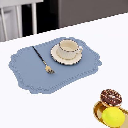 XINYUN Leather Placemats Set of 6 for Dining Table Blue Faux Leather Placemat Wipeable Heat Resistant Non Slip Waterproof Place Mats Anti Oil Eco-Friendly Decorate Table Mats Patio Placemats, Large