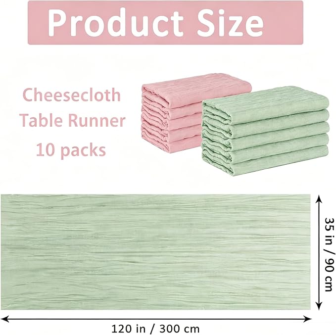 Cheesecloth Table Runner 10 Pack Sage Green and Dusty Pink, Boho Gauze Table - Image 2