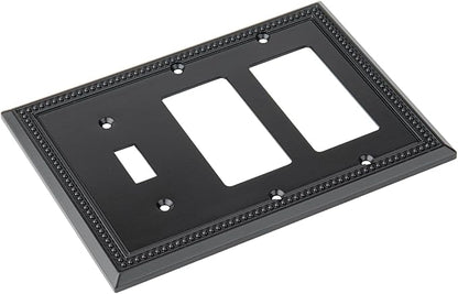 Henne Bery Sunken Pearls Heavy Duty Decorative Wall Plate Switch Plate Outlet Cover (Single Toggle/Double Decorator, Matte Black)