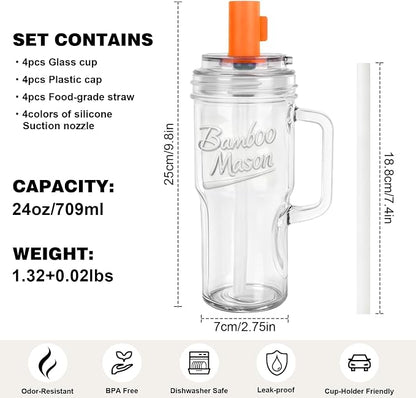 ANOTION Mason Jar Cups with Lids and Straw, Leakproof 24oz Glass Tumbler with - Image 8