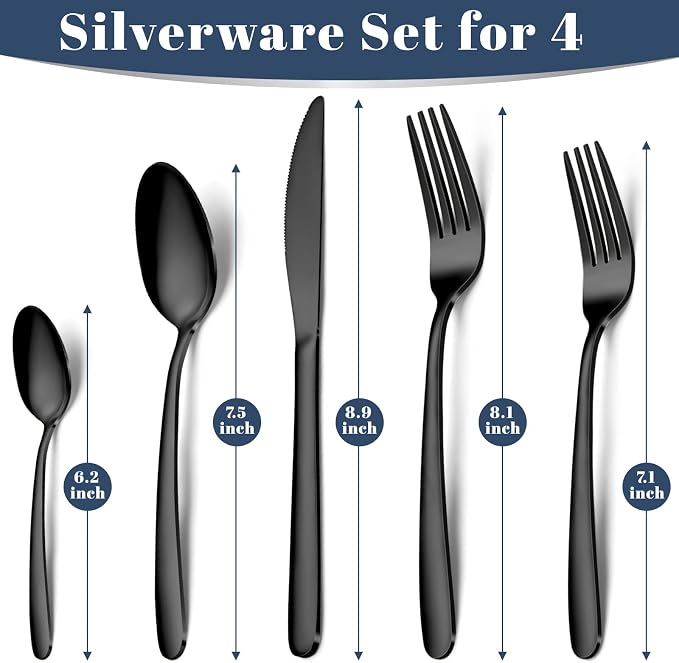 Hunnycook 20-Piece Black Silverware Set - Image 2