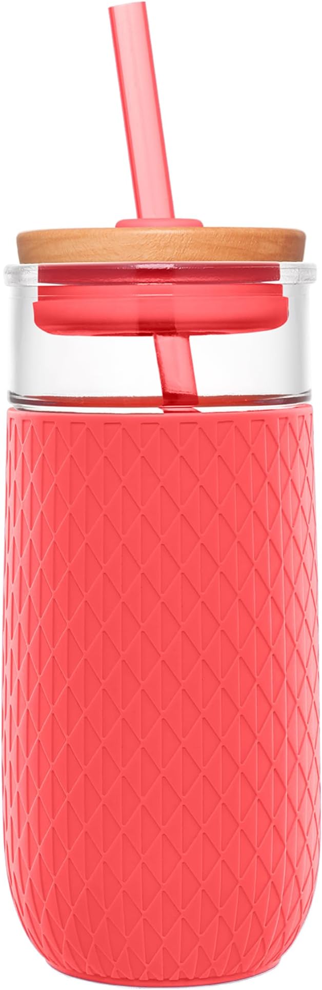 Ello Devon Glass Tumbler with Splash Proof Wooden Lid and Straw, Protective No by Ello