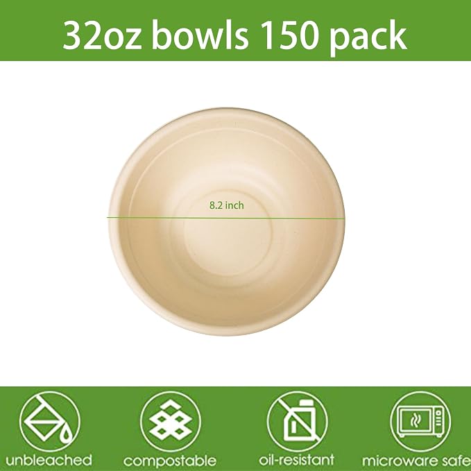 32oz Disposable Salad Bowls 150Pack, Big Paper Bowls, Heavy-Duty, Eco-Friendly - Image 2