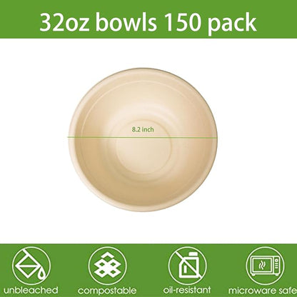 32oz Disposable Salad Bowls 150Pack, Big Paper Bowls, Heavy-Duty, Eco-Friendly - Image 2
