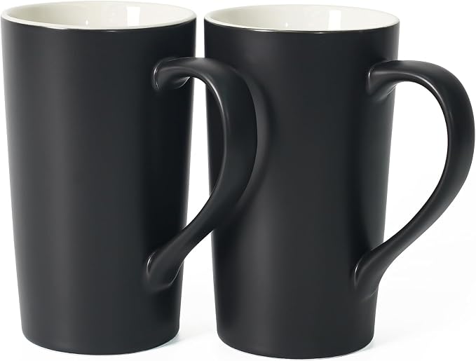 20 OZ Large Ceramic Coffee Mug Simple Pure Black Mug Set of 2 Plain Tall Milk by Momugs