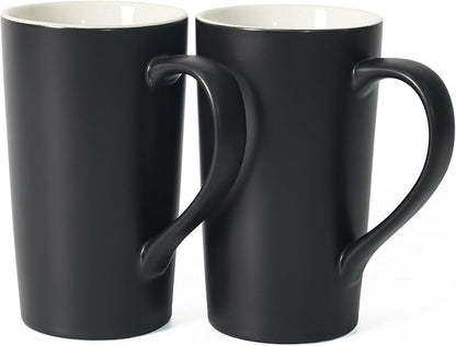 Number Pattern Simple Pure Large Milk Mug, Tall Black Ceramic Coffee Cup by Momugs
