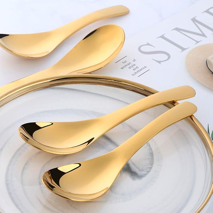 Thick Heavy Duty Soup Spoons, Stainless Steel Polished Asian Rice Table Spoon - Image 4