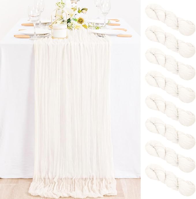 8 Pack Ivory White Cheesecloth Table Runner Rustic Gauze Centerpiece | by MLMC