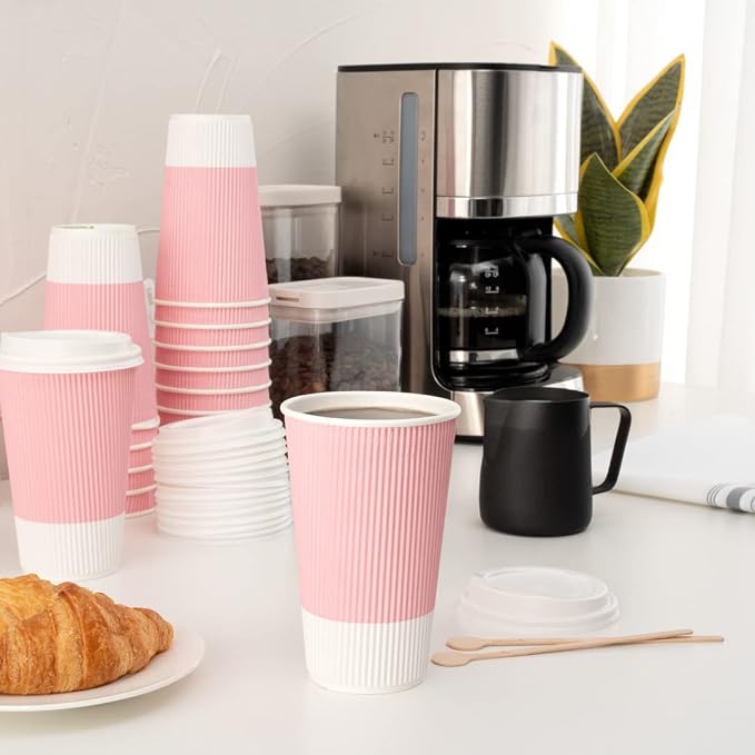 Restaurantware 16 Ounce Ripple Wall Disposable Coffee Cups, 500 Insulated Light - Image 11