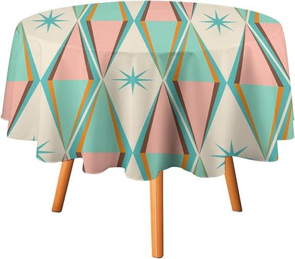 Mid Century Round Tablecloth, Vintage Bohemian Modern Mid-Century 50s 60s Print Tablecloth for Home Party Dining Room Kitchen Decor 36Inch(90cm)