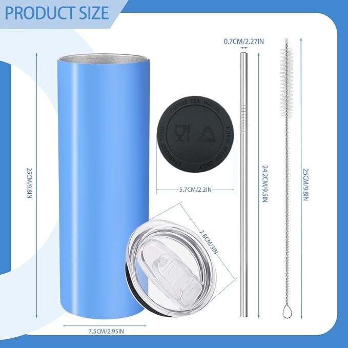 YOUKE OLA 16 Pack Skinny Tumblers 20oz Bulk Straight Stainless Steel Double - Image 2