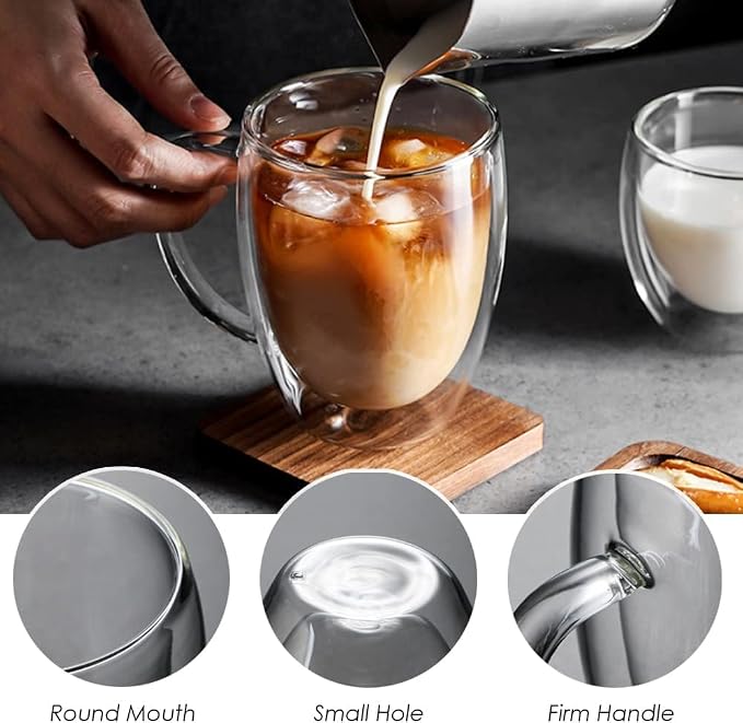 4 Pack 12oz Double Walled Glass Coffee Mugs - Image 5
