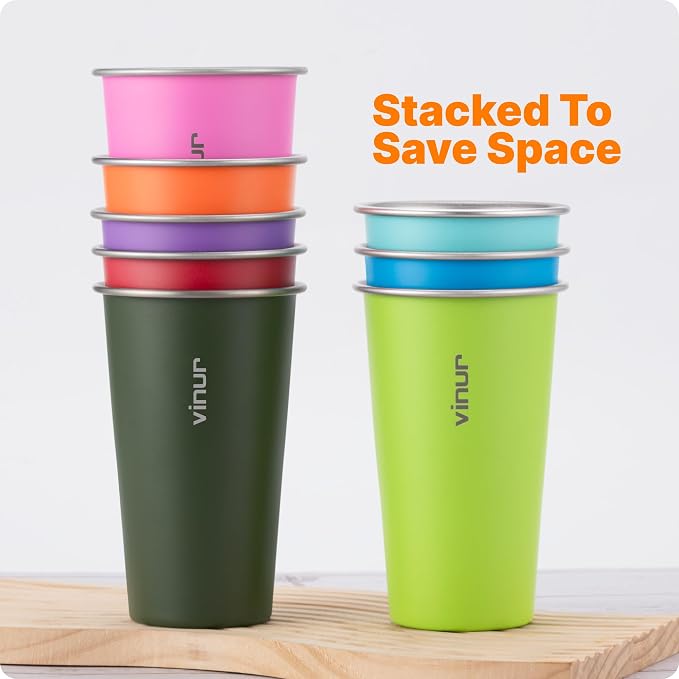 Stainless Steel Cups-20 oz Colorful Stackable Metal Drinking Glasses 8 Pcs | 20 - Image 6