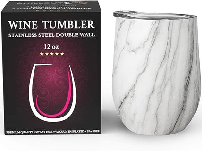CHILLOUT LIFE 12 oz Stainless Steel Wine Tumbler with Lid - Double Wall Vacuum Insulated Wine Cup Glass Keeping Cold & Hot for Coffee, Champagne, Cocktails, Ice Cream