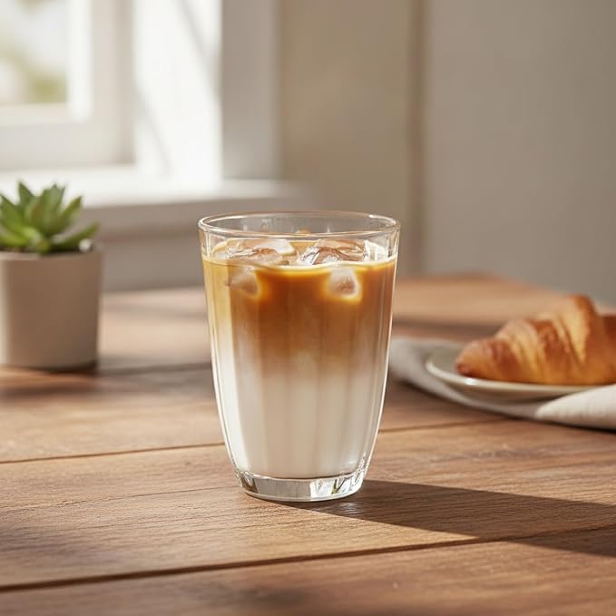 Handleless Glass Mug with Vertical Stripes - Image 2