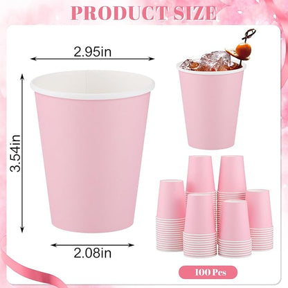 NatNarr 100 Pack Pink Paper Cup, 9oz Pink Party Cups Drinking Cups | Disposable - Image 2