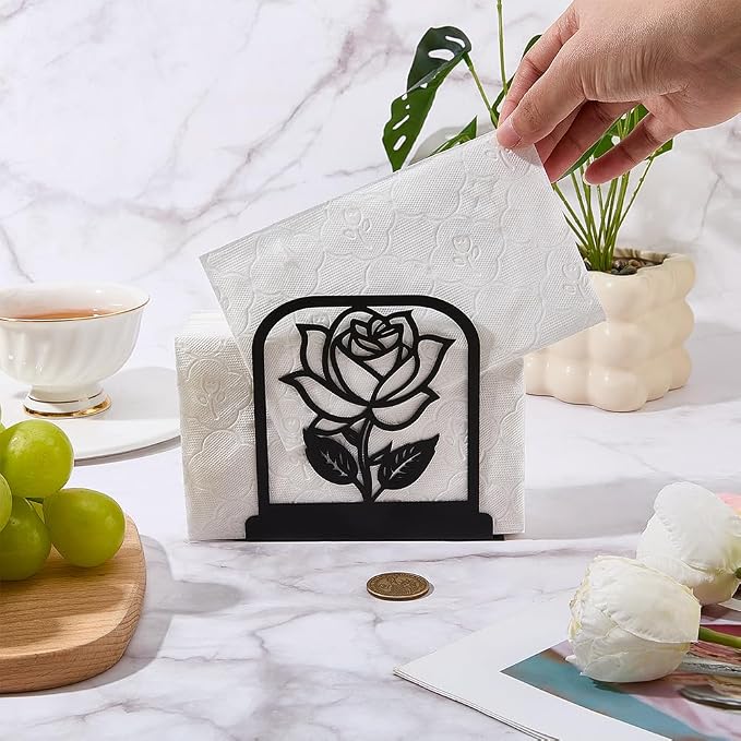 CRASPIRE Flower Standing Napkin Holder Black Metal Napkins Holders Retro Rose - Image 3
