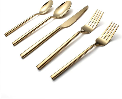 Gold Silverware Set, 20-Piece Flatware Cutlery Set Service for 4, Heavy Duty Titanium Coating Modern Design, 18/0 Stainless Steel Utensils, Dishwasher Safe