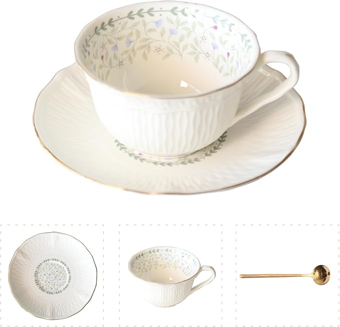 Vintage Floral Porcelain Tea Cup and Saucer Set by Unknown