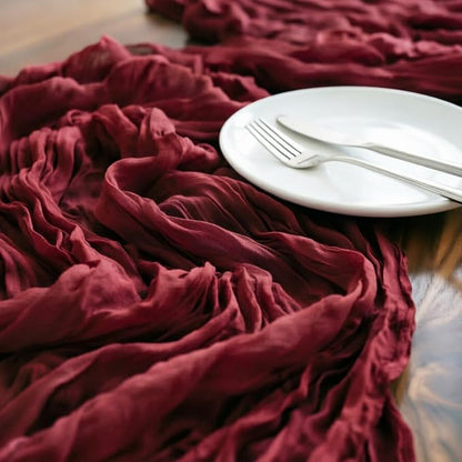 Burgundy Cheesecloth Table Runner 120 Inches 10 Ft Gauze Table Runner | Summer - Image 4