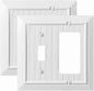 Beadboard Outlet Covers Wall Plates, Bamboo Fiber Light Switch Covers, Natural Material Electric Receptacle Decorative Switch Plate Outlet Cover (Pure White, 2 Gang Toggle/Decorator 2 Pack)