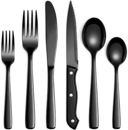 Hiware 48-Piece Black Silverware Set by HIWARE