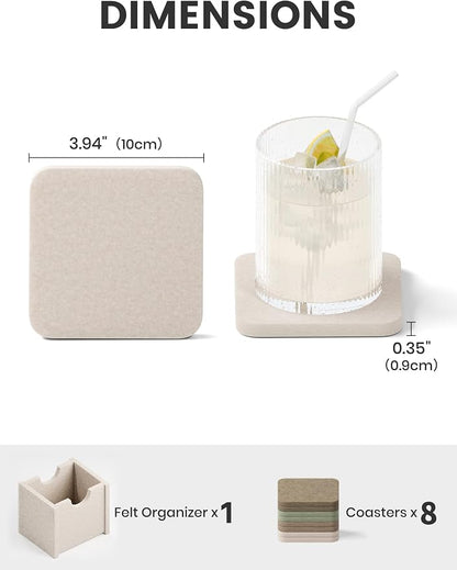 Fluxynara Felt Coasters with Holder, Linen Dusk | Square Felt Coasters - Image 2