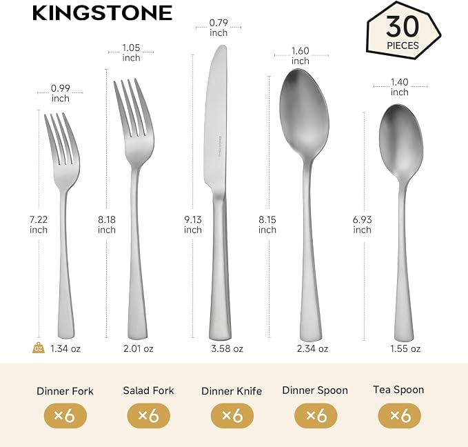 30-Piece Silverware Set, 18/10 Stainless Steel Flatware Set - Image 2
