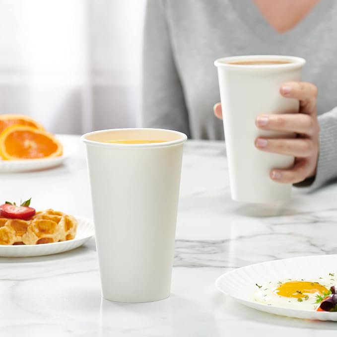 GUSTO 16 oz Disposable White Paper Cups Hot Coffee Cups | Eco-Friendly Material - Image 5