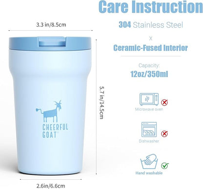 CHEERFUL GOAT Ceramic Lined Coffee Mug – Stainless Steel Travel insulated - Image 2