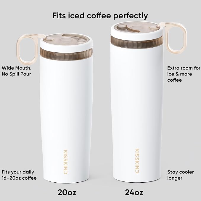 KISSKIND Leakproof Iced Coffee Tumbler 20 oz, Insulated Ceramic Lined Cup | - Image 8