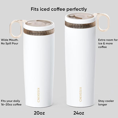 KISSKIND Leakproof Iced Coffee Tumbler 20 oz, Insulated Ceramic Lined Cup | - Image 8