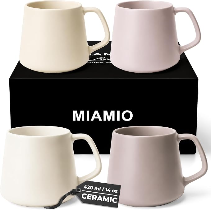 MIAMIO - Coffee Mugs Set of 4, Large - Luxe | Large Ceramic Coffee Mugs by MIAMIO