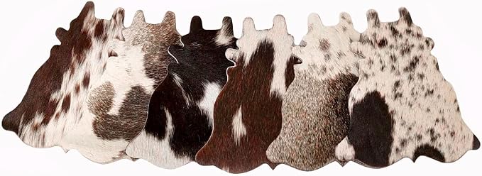 Cowhide Coaster Set of 6 pcs Natural Cowhide Drink Coasters Hair On Cow Shape by Unknown
