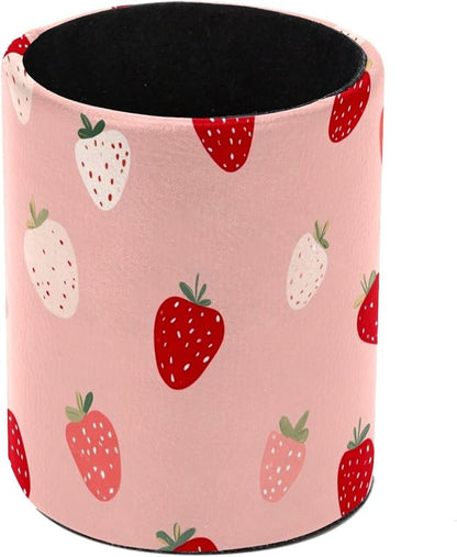 Leather Pen Holder for Desk, Cute Strawberries Print Pencil Cup Pen Organizer by Unknown