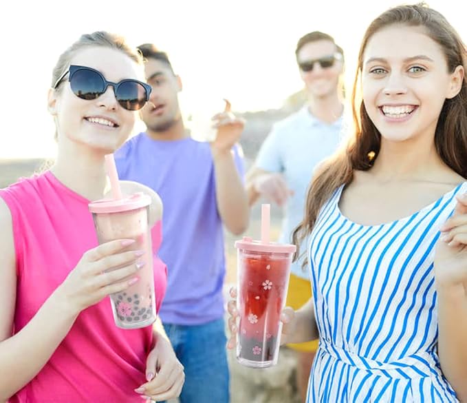Reusable Plastic Boba Cup With Lids And Straws, 24Oz/700ml Smoothie Cups - Image 9