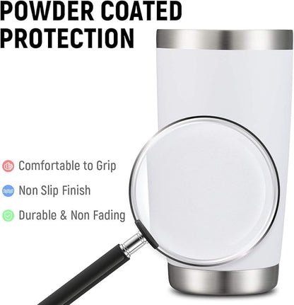 COMOOO 20oz White Tumbler Double Wall Vacuum Insulated Travel Mug Stainless Steel Coffee Mug with Lid and Straw Durable Powder Coated Insulated Coffee Cup for Cold & Hot Drinks (White,12 pack