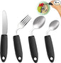 4-Piece Adaptive Utensils Set - 42° Angled Parkinsons Utensils, 2.5 oz Weighted Utensils for Tremors and Parkinsons Patients, Easy Grip Weighted Silverware for Hand Tremors (Left-Handed)
