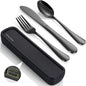 Travel Utensils with Case, 4-Piece Stainless Steel Portable Cutlery Set by TININA
