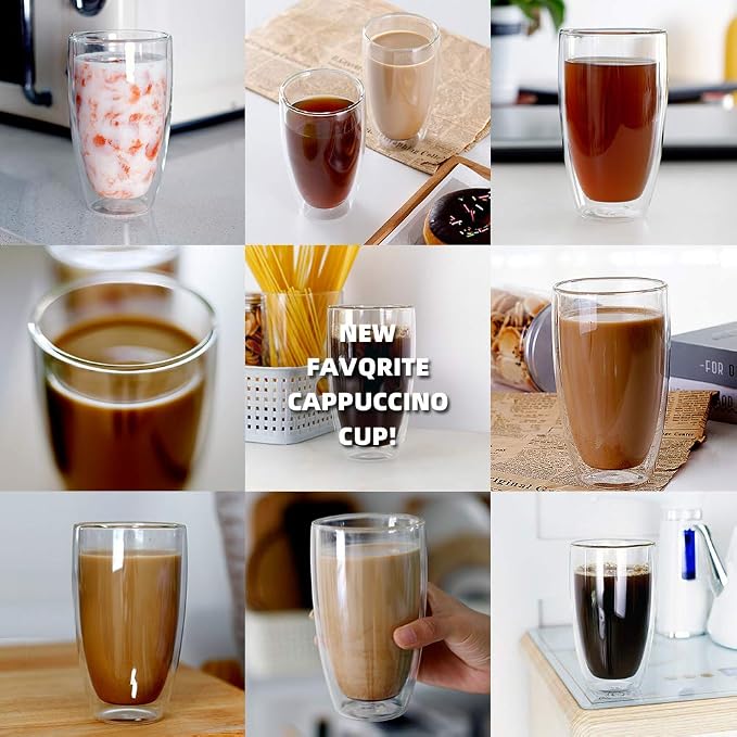 CNGLASS Double Wall Thermo Glass Cup 13.5 oz, Insulated Glass Coffee Set of 2 - Image 9