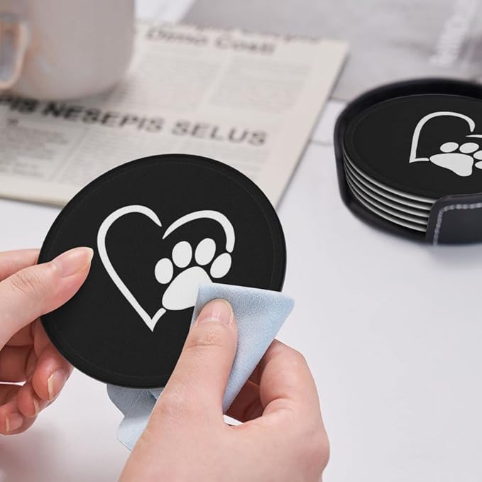 6 Pcs Dog Pet Paws Love Heart Leather Coasters - Image 6