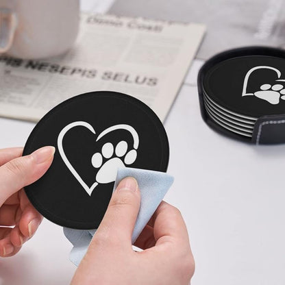 6 Pcs Dog Pet Paws Love Heart Leather Coasters - Image 6